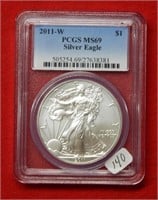 2011 W American Eagle PCGS MS69 1 Ounce Silver