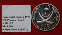 1970 Equatorial Guinea Silver 200 Pesetas Proof