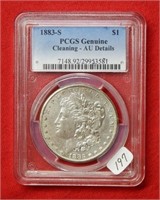 1883 S Morgan Silver Dollar PCGS Genuine Cleaned