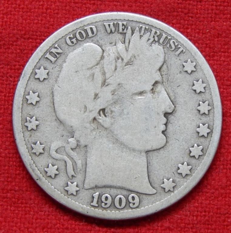 1909 S Barber Silver Half Dollar - Inverted S
