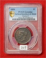 1856 Large Cent PCGS Genuine Surfaces Smoothed