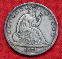 1871 S Seated Liberty Silver Half Dollar -Repaired