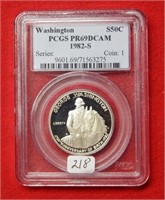 1982 S Washington Silver Comm Half $ PCGS PR69