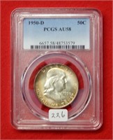 1950 D Franklin Silver Half Dollar PCGS AU58