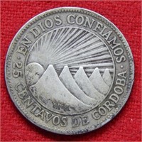 1928 Nicaragua Silver 25 Centavos