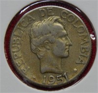 1951 Columbia Silver 10 Centavos