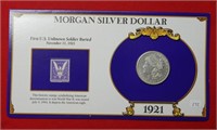 1921 Morgan Silver Dollar w/ 1st Buried Soldier