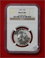 1949 Franklin Silver Half Dollar NGC MS63 FBL