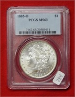 1885 O Morgan Silver Dollar PCGS MS63