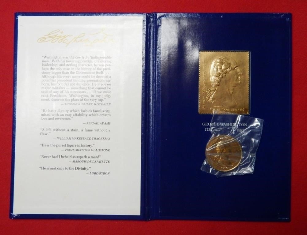 Washington 22KT Gold Stamp & Commemorative -COA