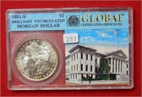 1881 S Morgan Silver Dollar - w/ Story