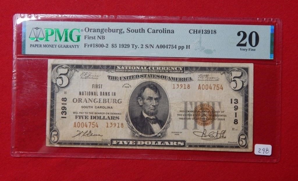 1929 $5 National Currency Orangeburg SC PMG 20