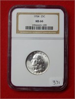 1954 Washington Silver Quarter NGC MS66