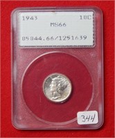 1943 Mercury Silver Dime PCGS MS66