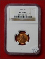 1950 Lincoln Wheat Cent NGC MS65 RD