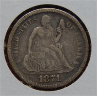 1871 Seated Liberty Silver Dime