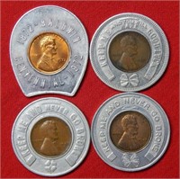 (4) Lincoln Cents in Lucky penny Holders