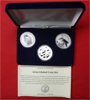 2022 3 PC Silver Coin Set -Kangaroo, Panda &