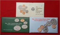 (3) US Mint UNC Coin Sets - 1992-1993-1994