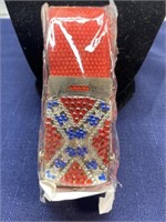 Red strap belt with confederate flag belt buckle
