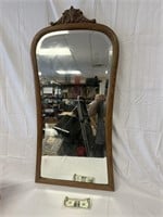 Antique Oak Framed Beveled Mirror