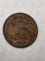 1944 coin Mexico 20 centavos