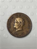 1946 coin Mexico cinco centavos