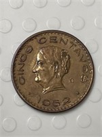 1952 coin Mexico cinco centavos