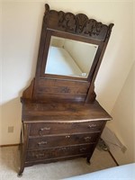 Antique Walnut Finish Dresser w/Mirror,
