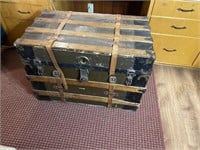 Antique Travel Trunk w/Tray & Leather Straps,
