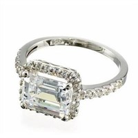 decadence sterling silver emerald cut halo  ring S