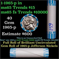 BU Shotgun Jefferson 5c roll, 1965-p 40 pcs Bank $