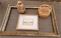 Decor Lot: Large Country Barn Wood Frame, Woven...