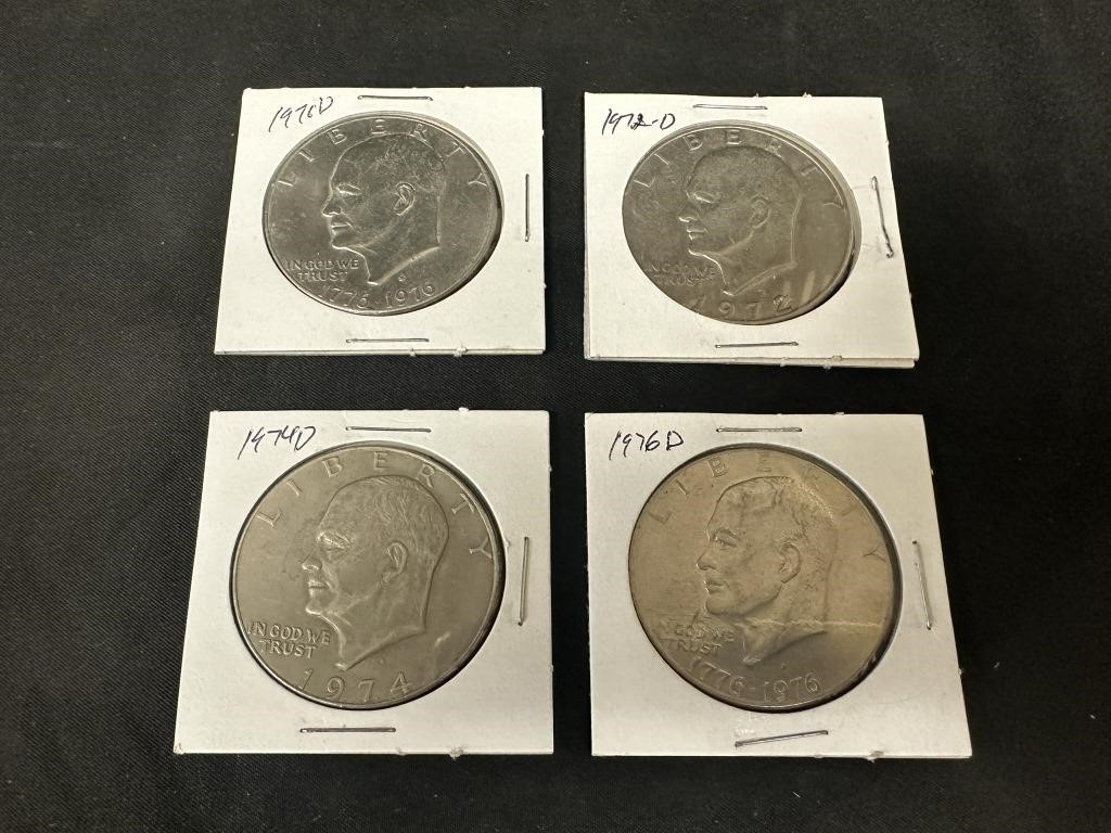 4 Eisenhower Silver Dollars - 1970's