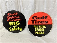 Two Metal Gulf Tire Advertisement Covers
