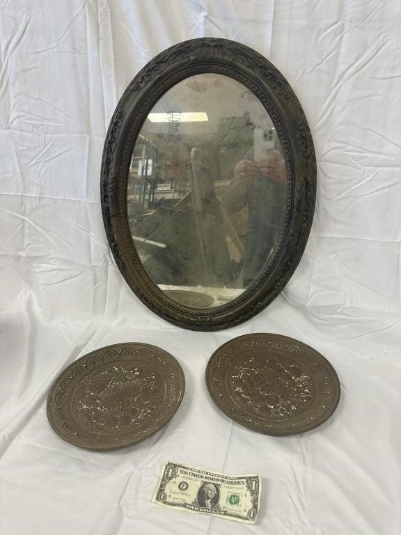 Old Oval Mirror and 2 Wall Decorations