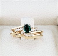14K Gold 0.30ct Emerald & 0.12ctw Diamond Ring