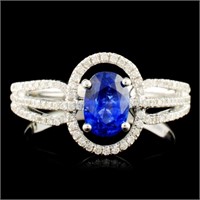 18K Gold 0.861ct Sapphire & 0.32ctw Diamond Ring