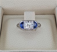 Platinum 1.11ctw Diamond & 0.60ct Sapphire Ring
