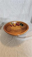 3 Footed Wood Bowl with handpainted fruit