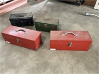 metal tool and tackle boxes with contents