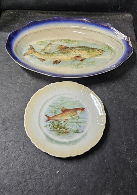 Vtg Fish Platter & Plate AS IS