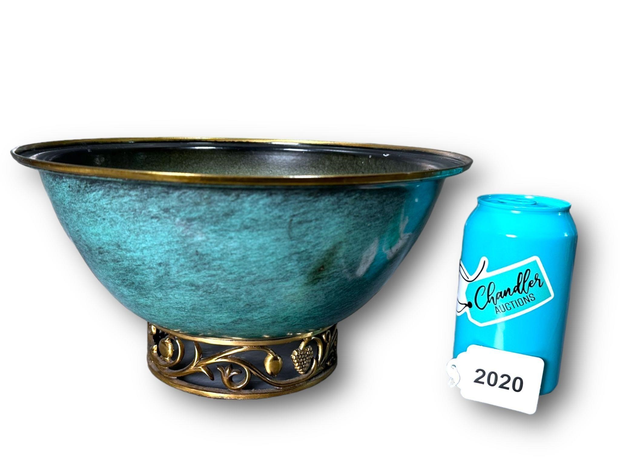 Vtg. Ornate Footed Brass Bowl Israeli Made
