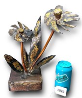 Vtg. MCM Brutalist Metal Floral Sculpture Copper