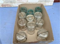 BOX LOT:  11 GLASS JARS- 8 CLEAR GLASS WITH SNAP