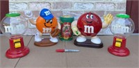 GROUP OF 5 M&M CANDY DISPENSERS & TIN