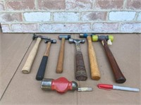 GROUP OF 6 BALL PEEN HAMMERS & 1 WITHOUT HANDLE