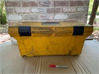YELLOW PLASTIC TOOLBOX/TOTE WITH CONTENTS