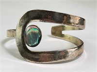 Vintage Sterling Abalone Cuff 32 Grams