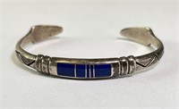 Sterling Signed Native Lapis Cuff 14 Grams